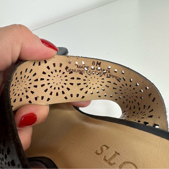 Talbots Wedge Heel Black Leather Sandals w/ Perforation in Leather Sz 8M EUC - Picture 4 of 7